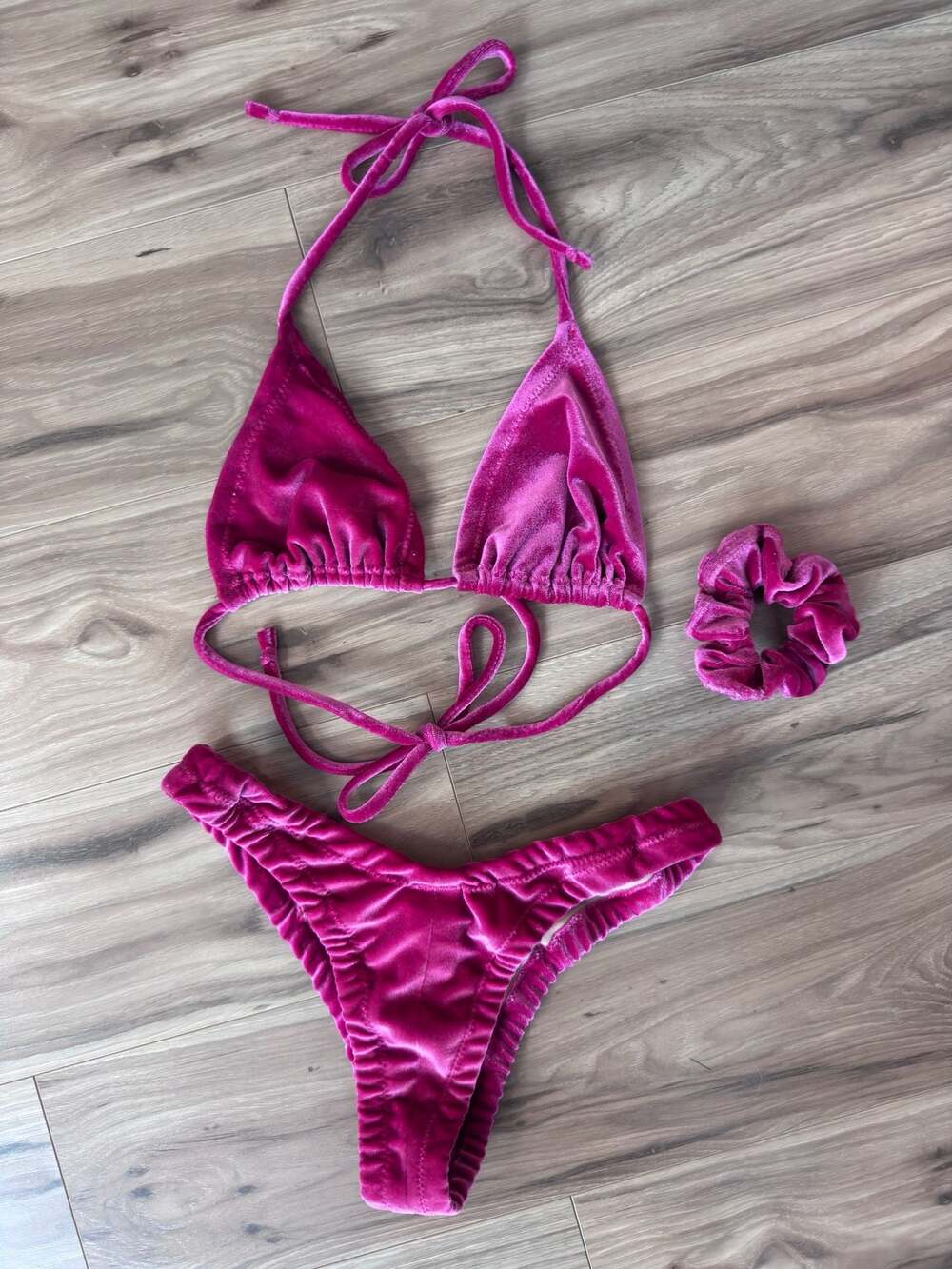 Stardust Swim Fuchsia Velvet Bikini Set with Scrunchie